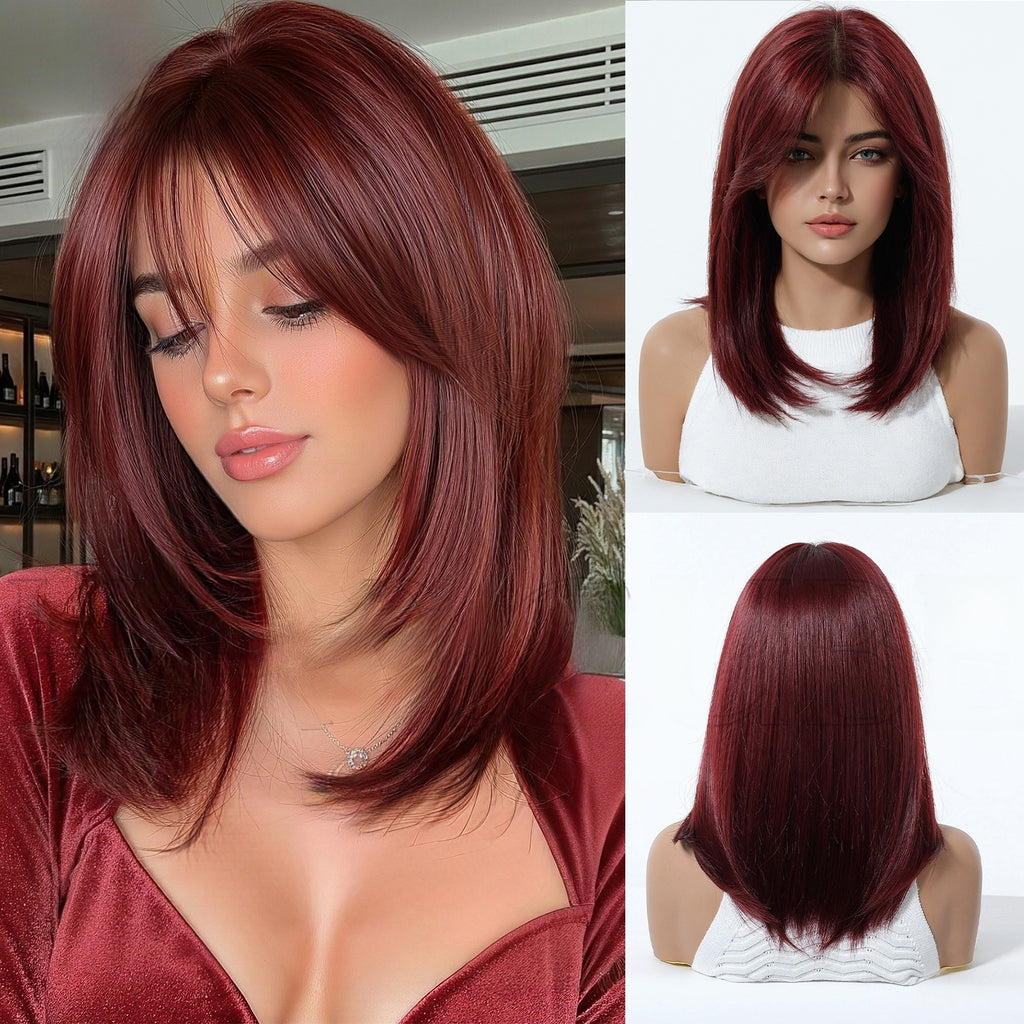 Womens Wig with Bangs Full Head Synthetic Hair
