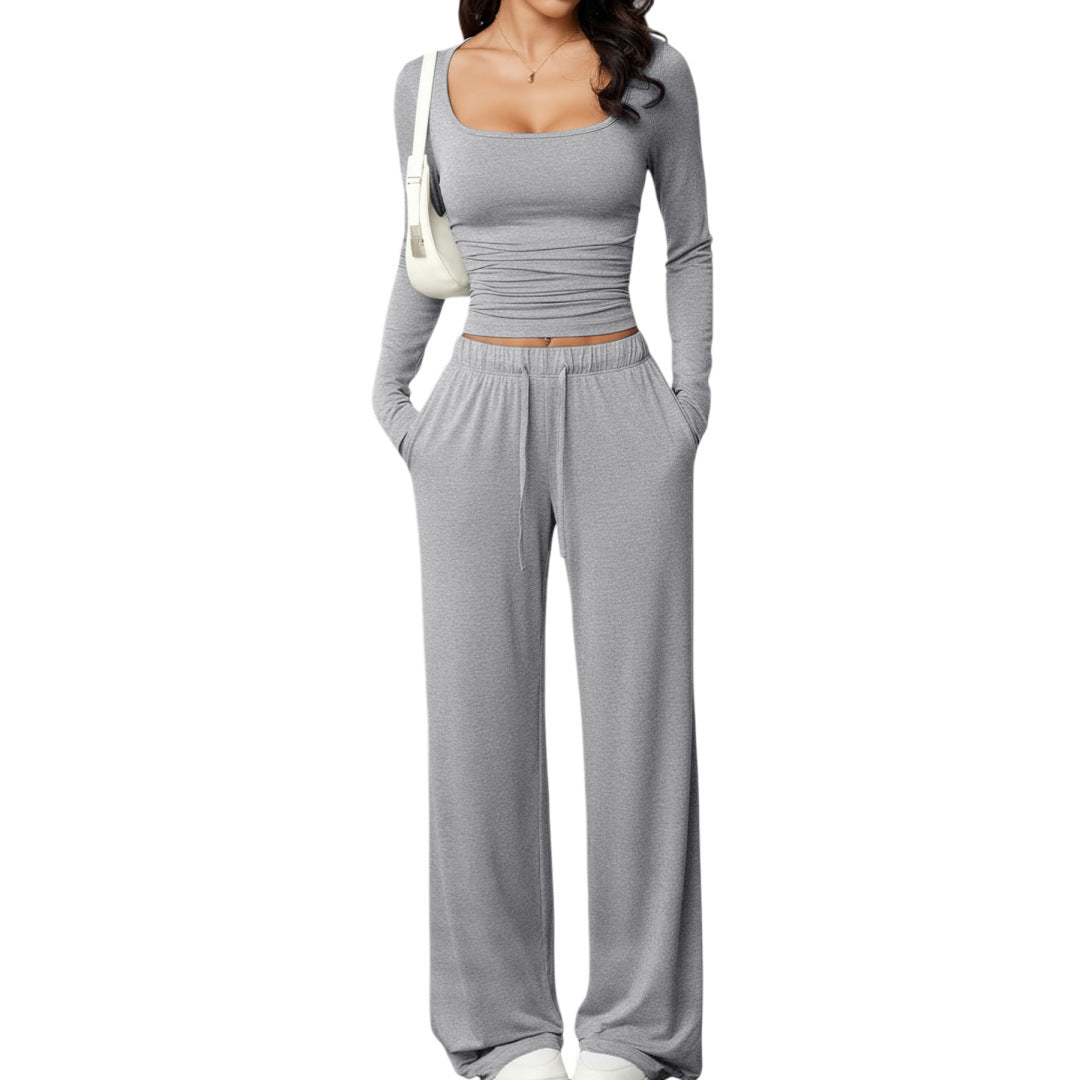 Women's Square Neck Long Sleeve Tracksuit Set