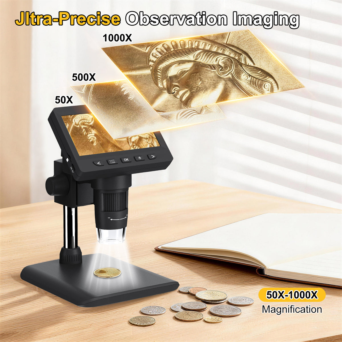 1080P 4.3 Inch Digital Microscope with Screen 1000x Magnification