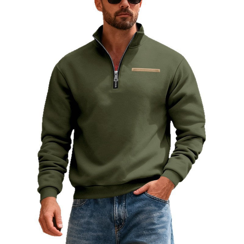 Heavyweight Stand-Up Collar Contrast Stripe Sports Sweatshirt