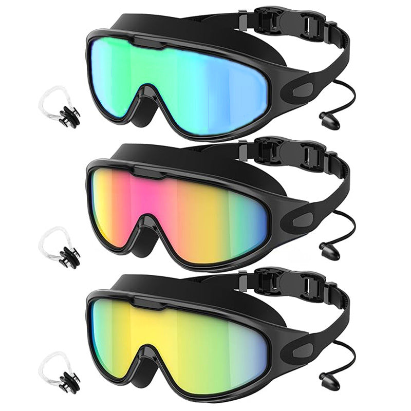 Large Frame Anti-Fog Swimming Goggles with Earplugs