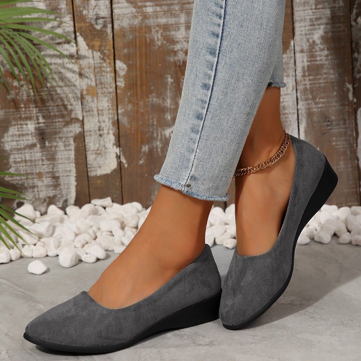 Womens Pointed Toe Wedge Casual Shoes