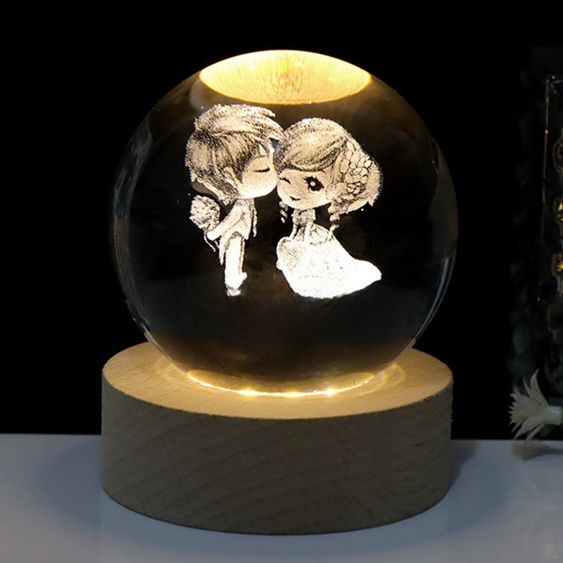 3D Engraved Crystal Ball Night Light with Warm Base