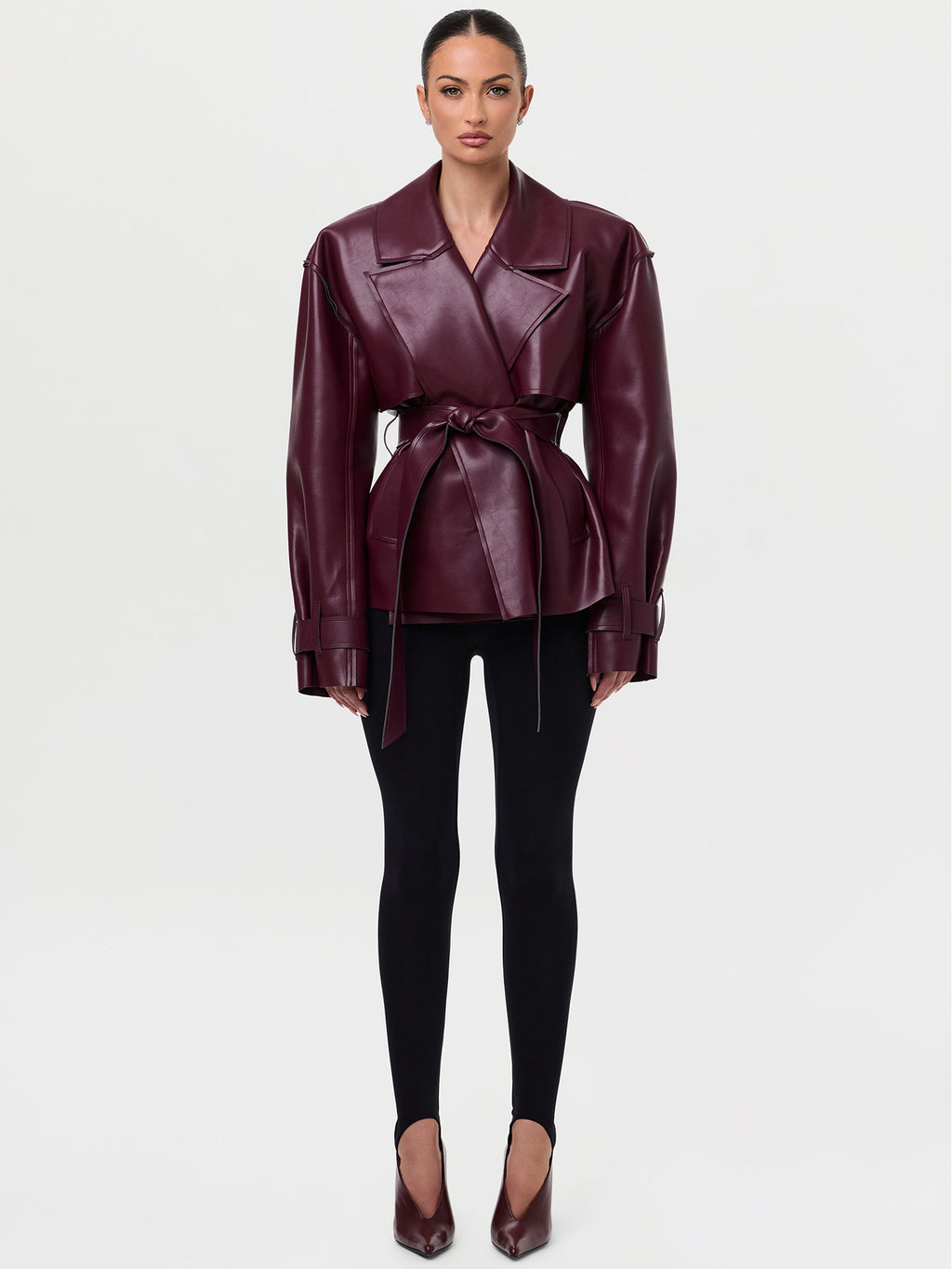 Classic Waist-Cinching PU Leather Jacket