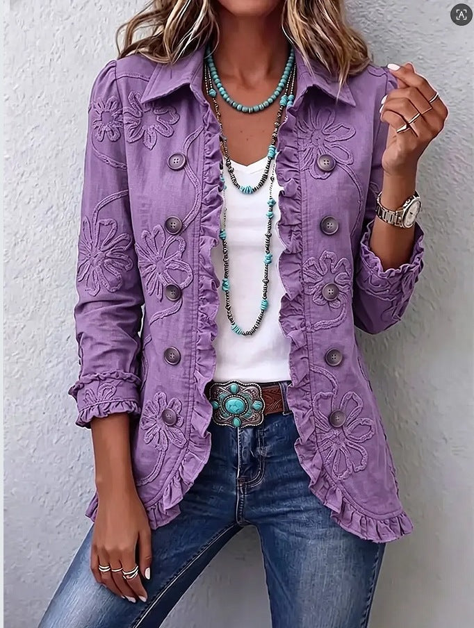 Women's Floral Print Slim-Fit Double-Breasted Jacket