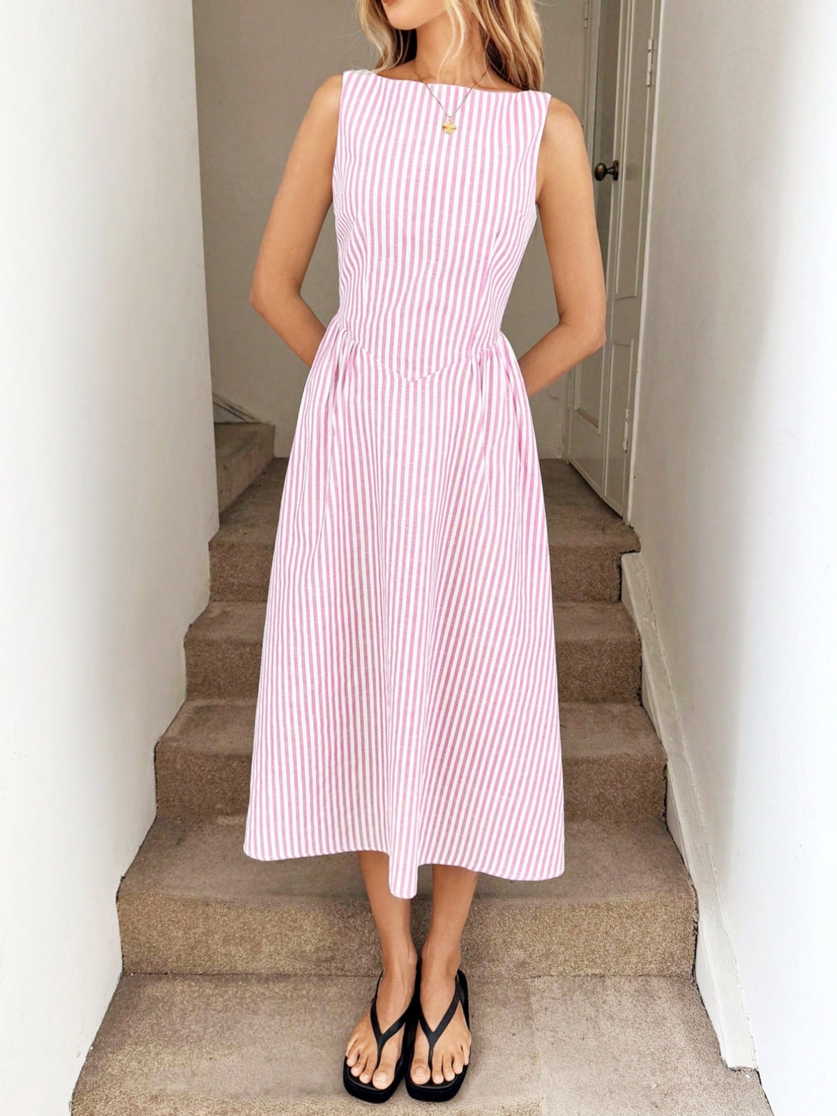 Vertical Stripe Sleeveless Dress