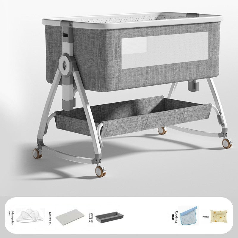 Baby Crib Multifunctional Mobile Foldable Changing Table Splicing Large Bed