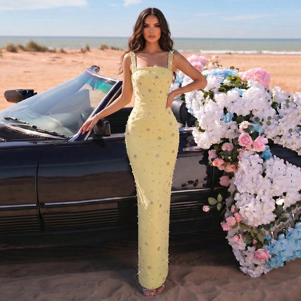 Rhinestone Strapless Bodycon Bandage Long Dress