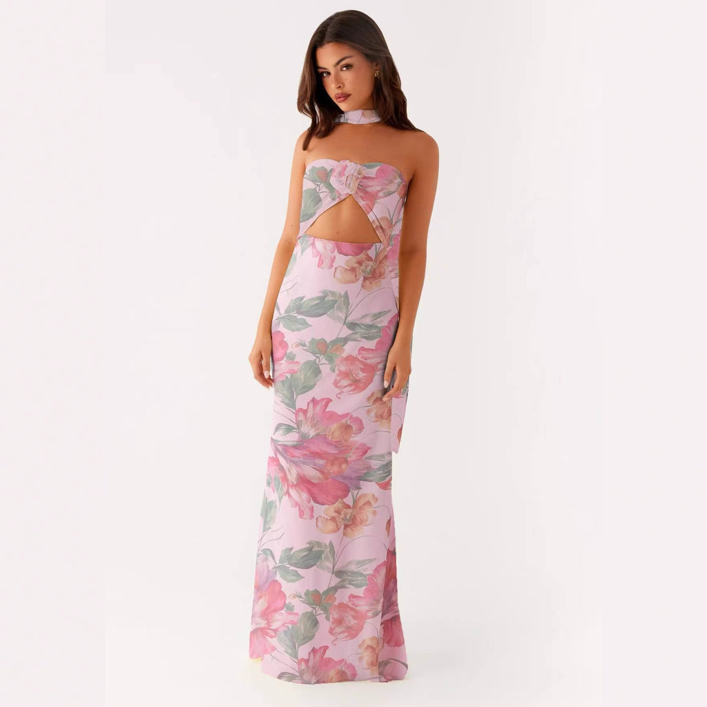 Floral Cut Out Backless Summer Dress