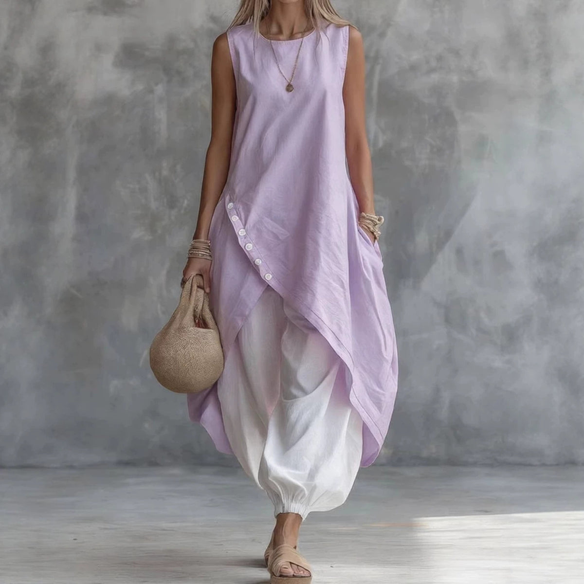 Sleeveless Loose Pocket Midi Skirt