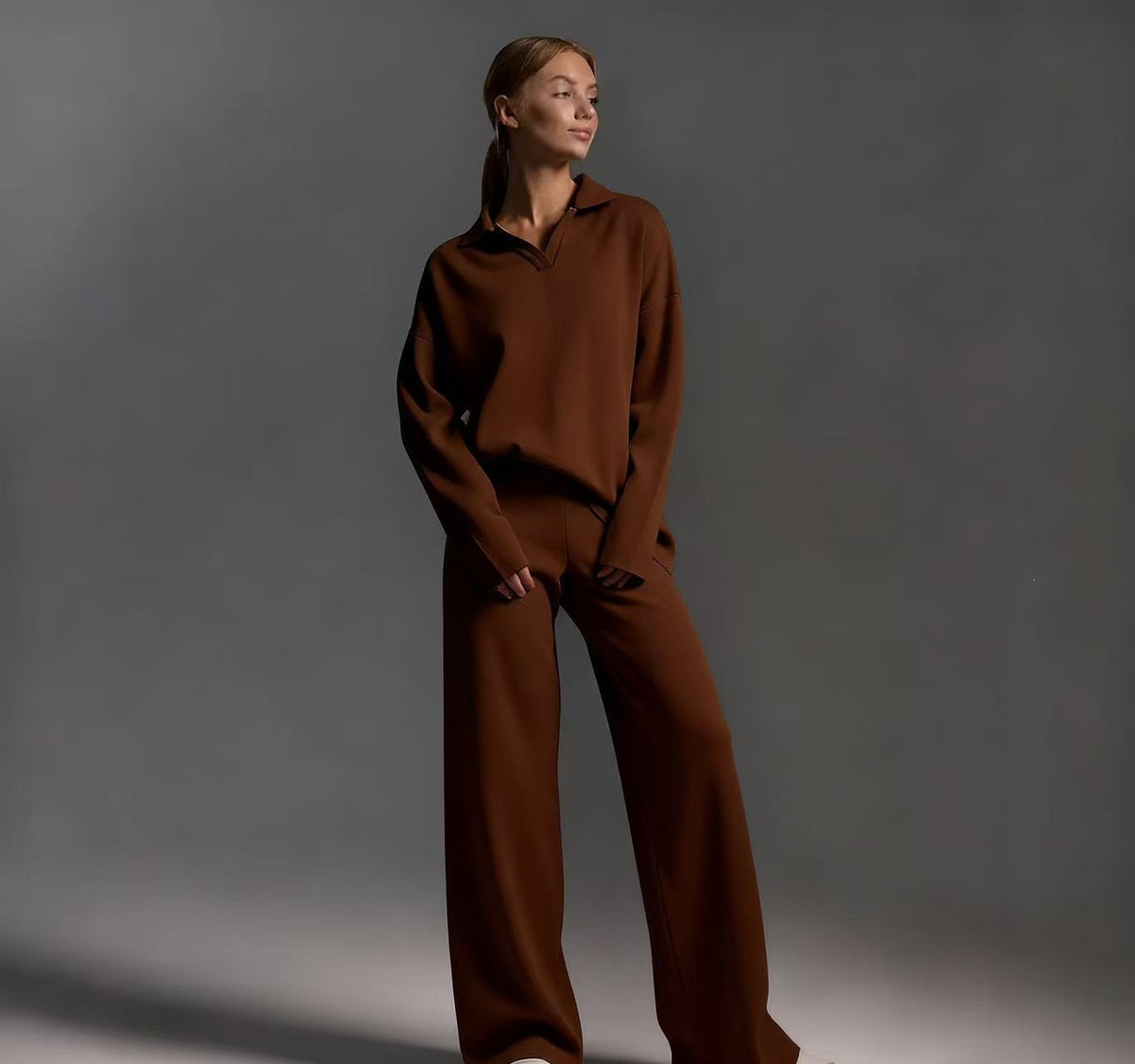 Women's casual long-sleeved solid-color sports outfit