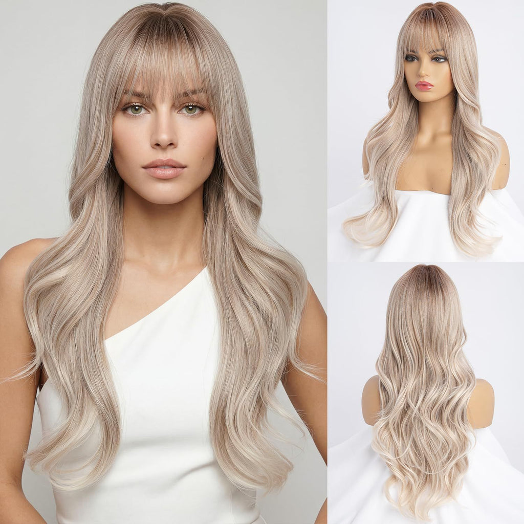 Long Curly Synthetic Hair Wig with Air Bangs