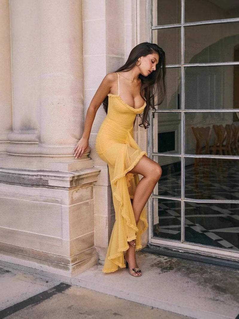 Ruffled Halter Neck Long Dress