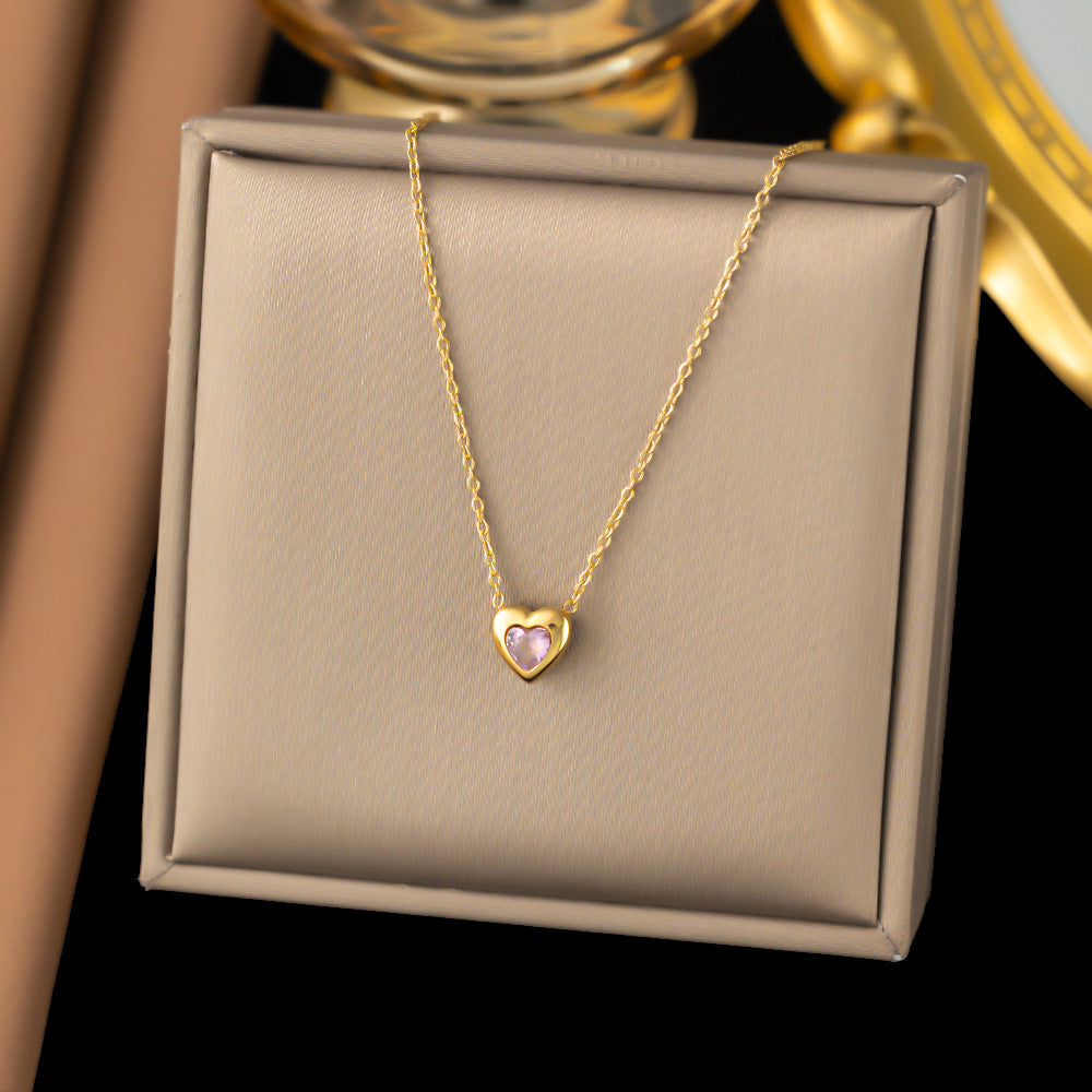 Titanium Steel Heart-Shaped Necklace for Women Fashion Heart Pendant Necklace