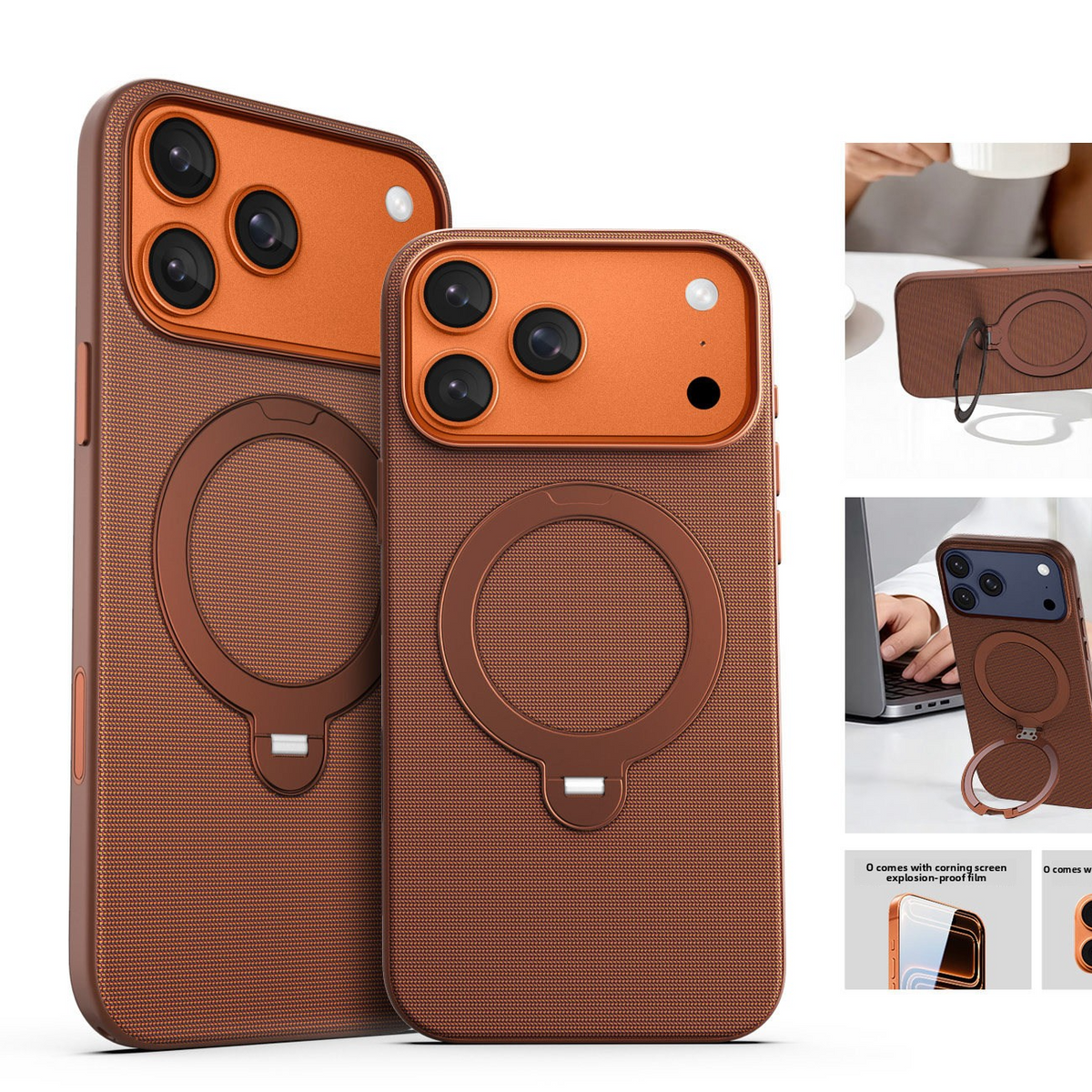 Magnetic Phone Case with Rotating Stand and Camera Button