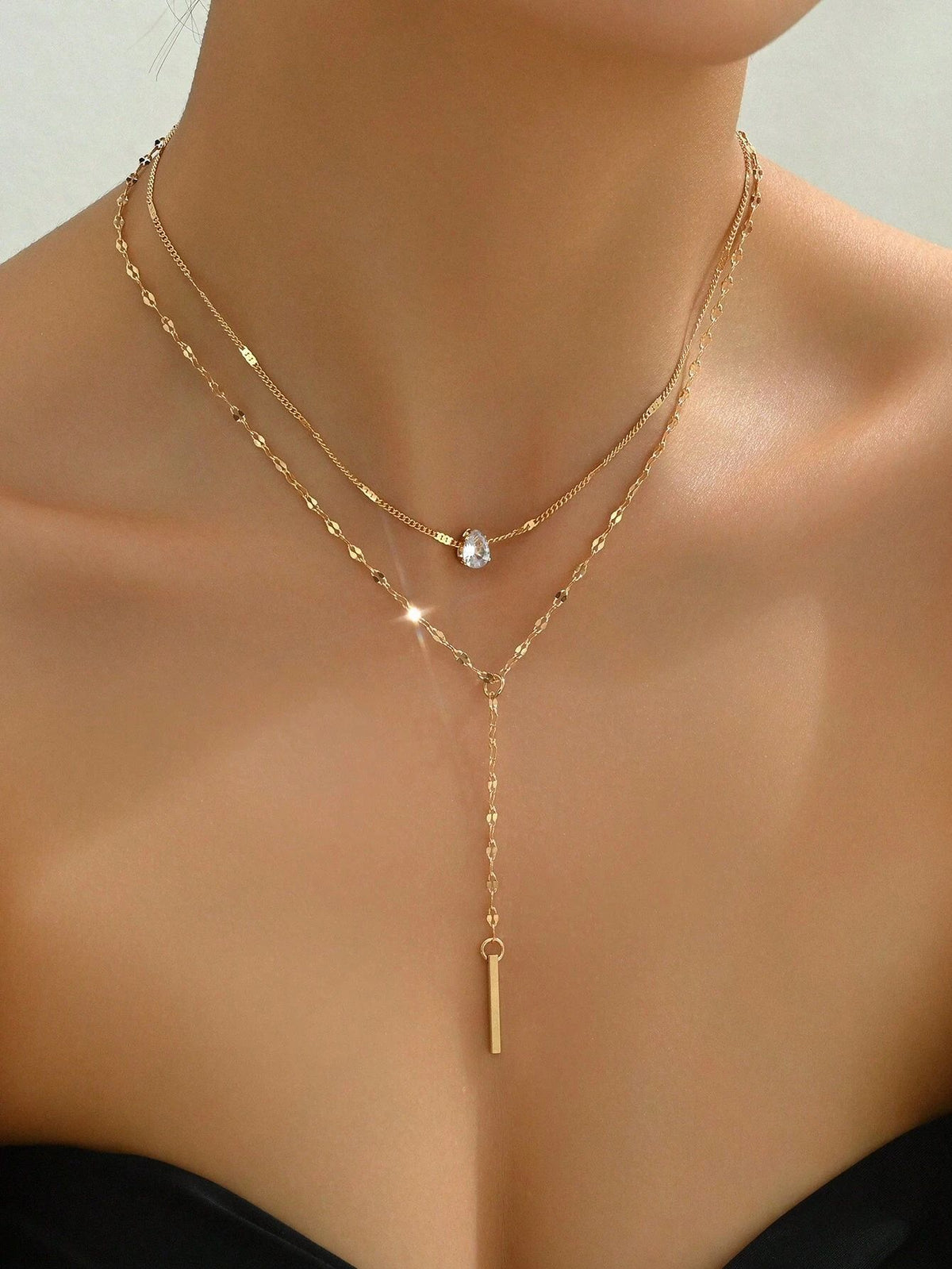 Y-Shaped Tassel Rhinestone Layered Necklace