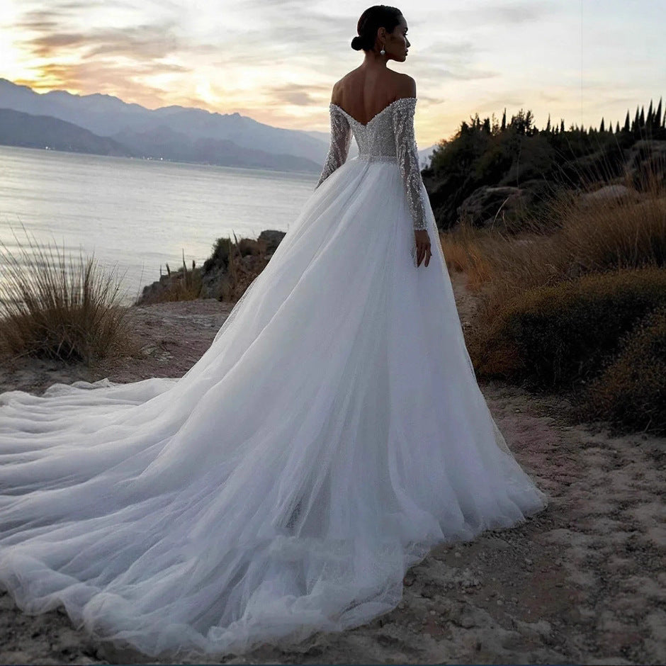 Long Sleeve Lace Wedding Dress with Sheer Mesh