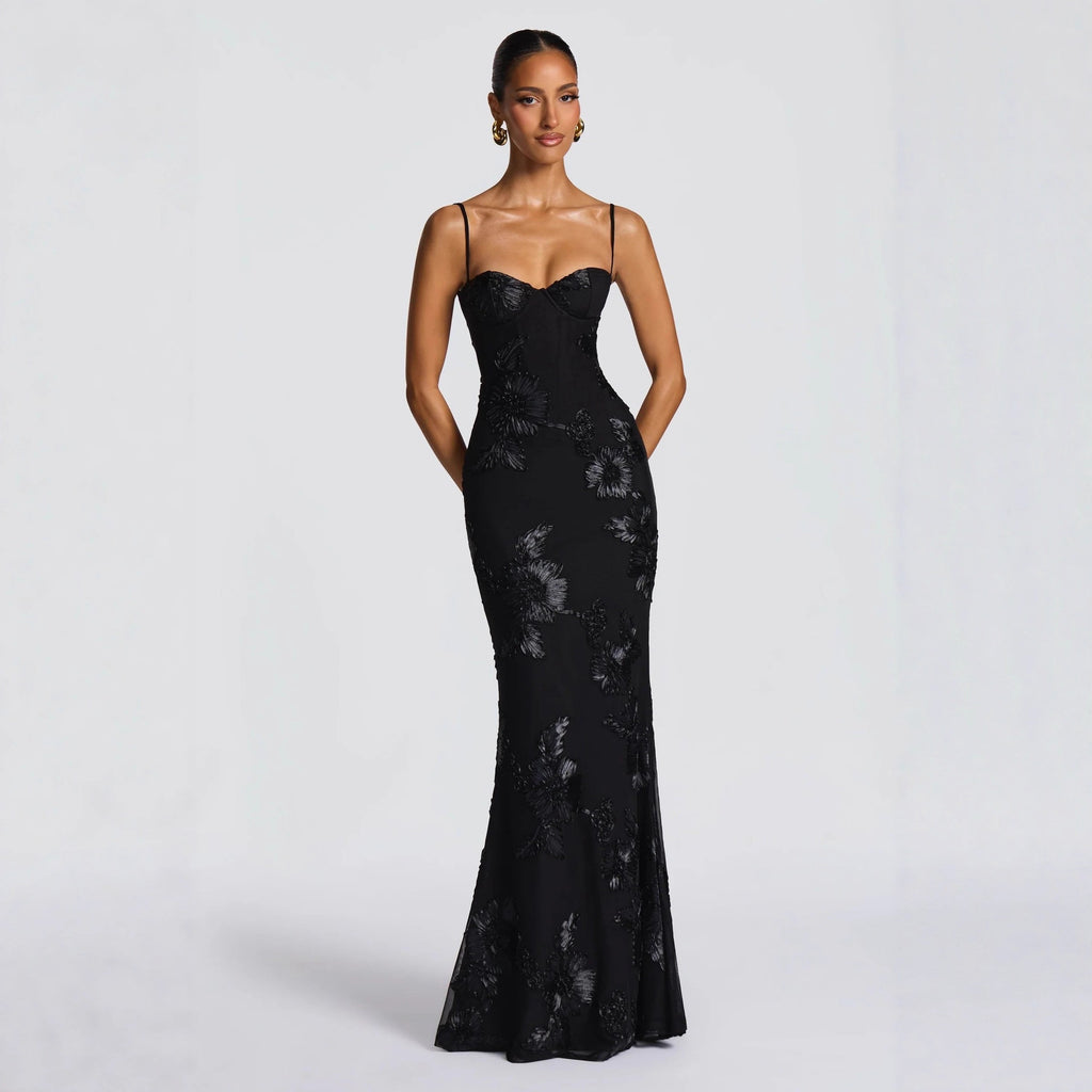 Floral Backless Long Evening Dress