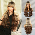 Gradient Color Wavy Synthetic Wig with Bangs