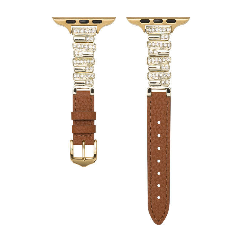 Irregular Diamond-Encrusted Leather Strap for Apple Watch Series 1-11