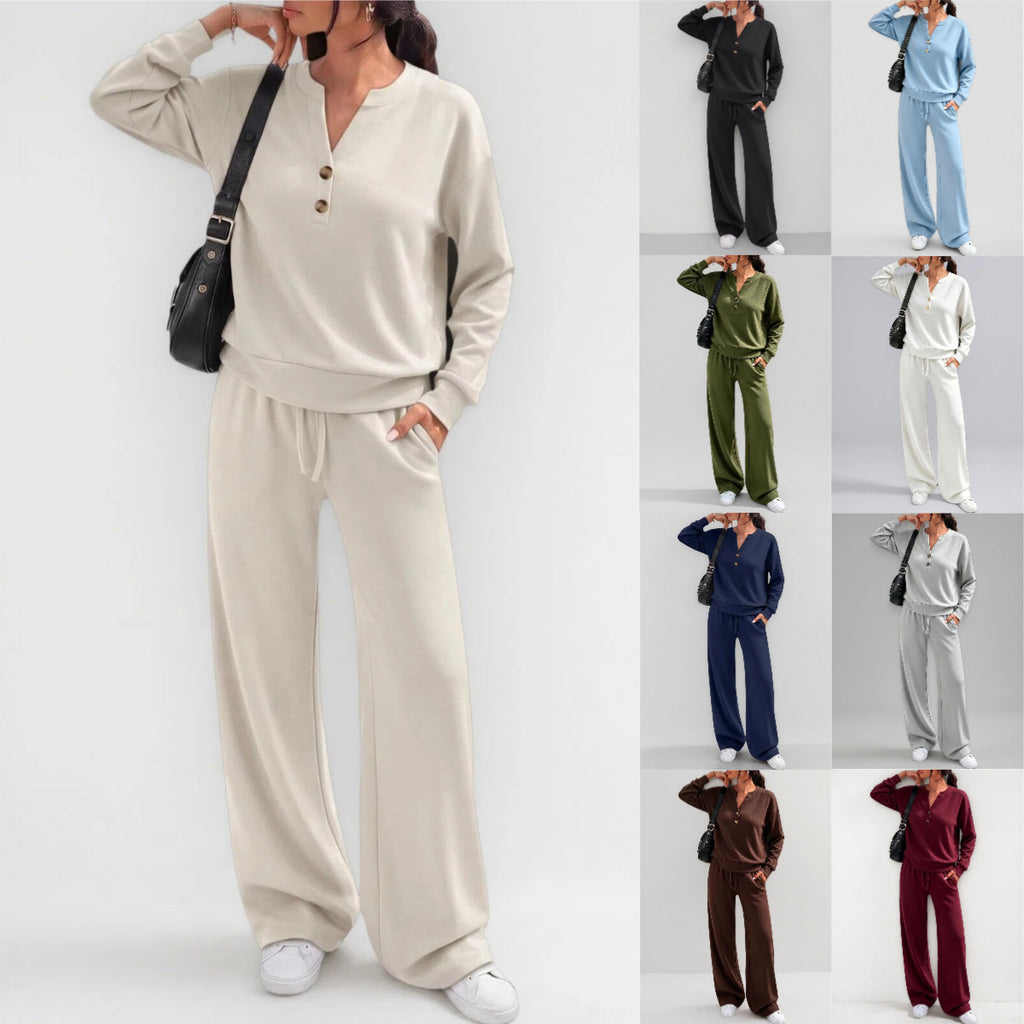 Loose-fitting long-sleeve top and wide-leg pants