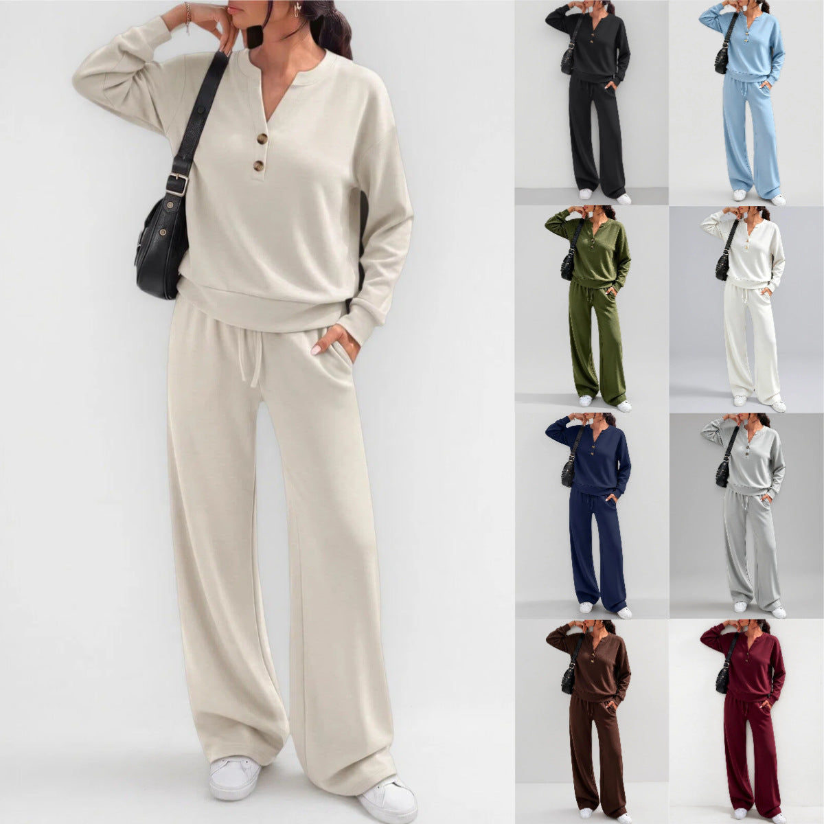 Loose-fitting long-sleeve top and wide-leg pants