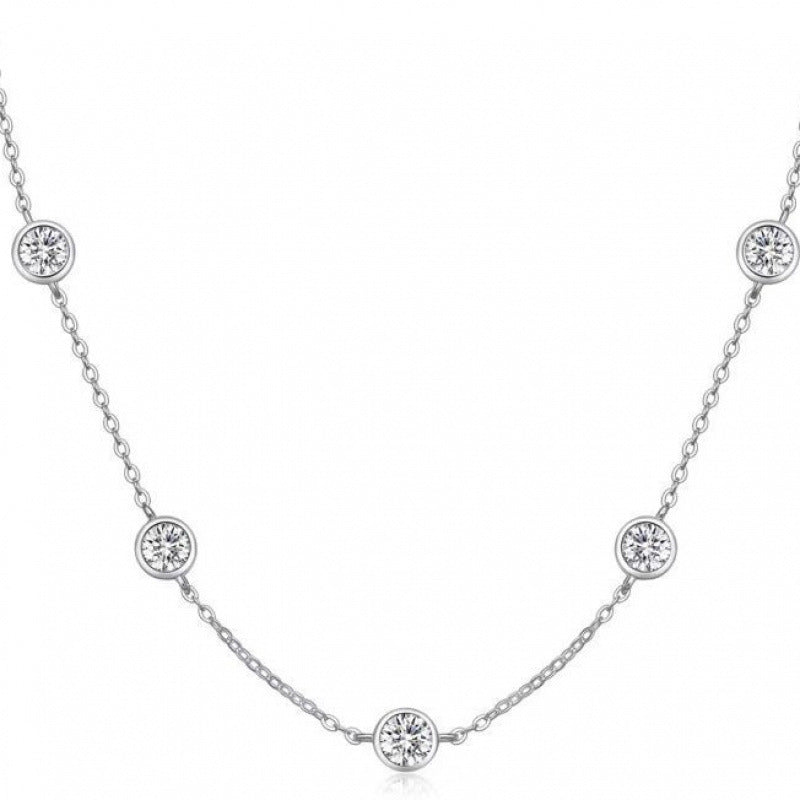 French Bubble Diamond Necklace for Women Elegant Round Pendant Light Luxury Clavicle Chain