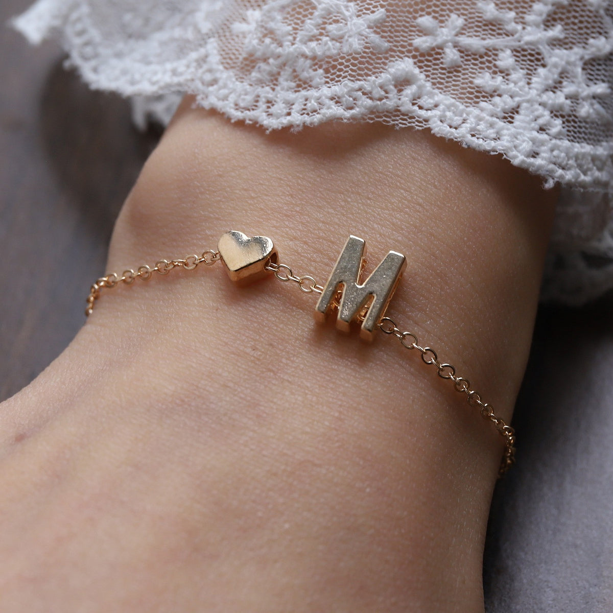 Heart Letter Necklace and Bracelet Set