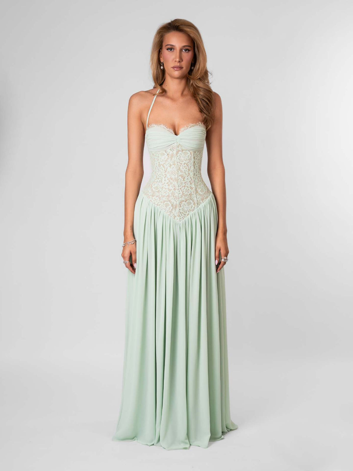 Womens Lace Ruched Bodycon Maxi Dress Deep V Neck Sleeveless Formal Evening Gown