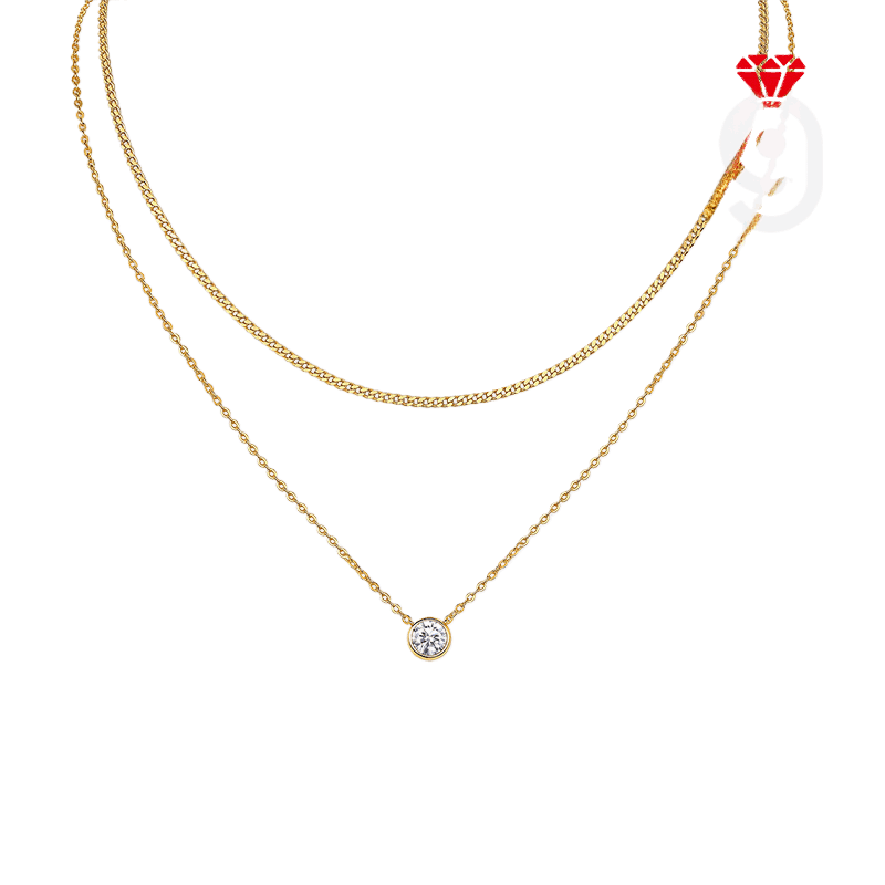 Stacked Gold Bead Clavicle Chain Sterling Silver 925 Moissanite Necklace