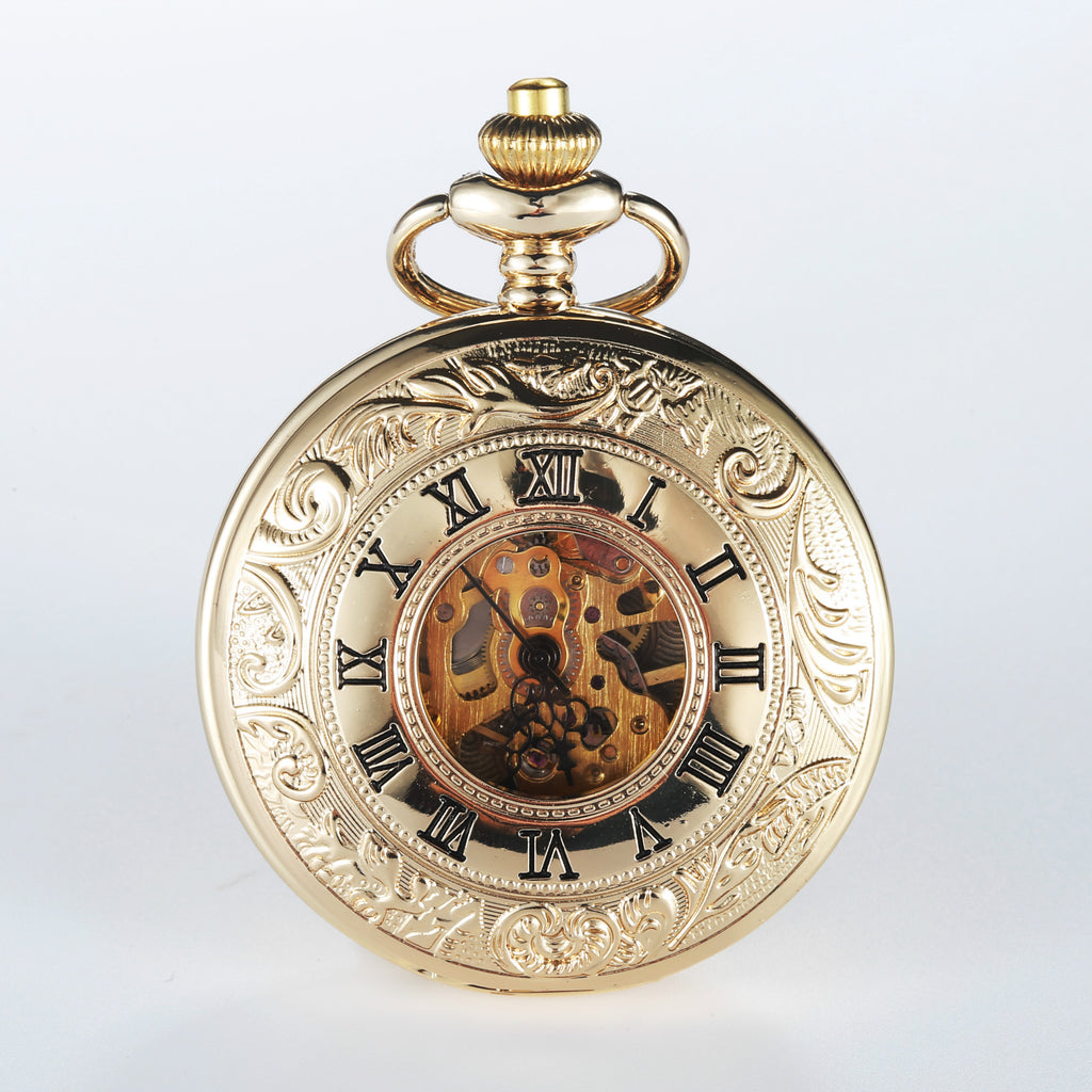 Engraved Mechanical Pocket Watch with Alloy Chain