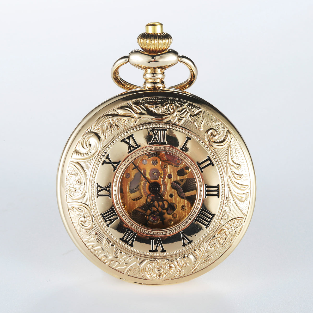 Engraved Mechanical Pocket Watch with Alloy Chain