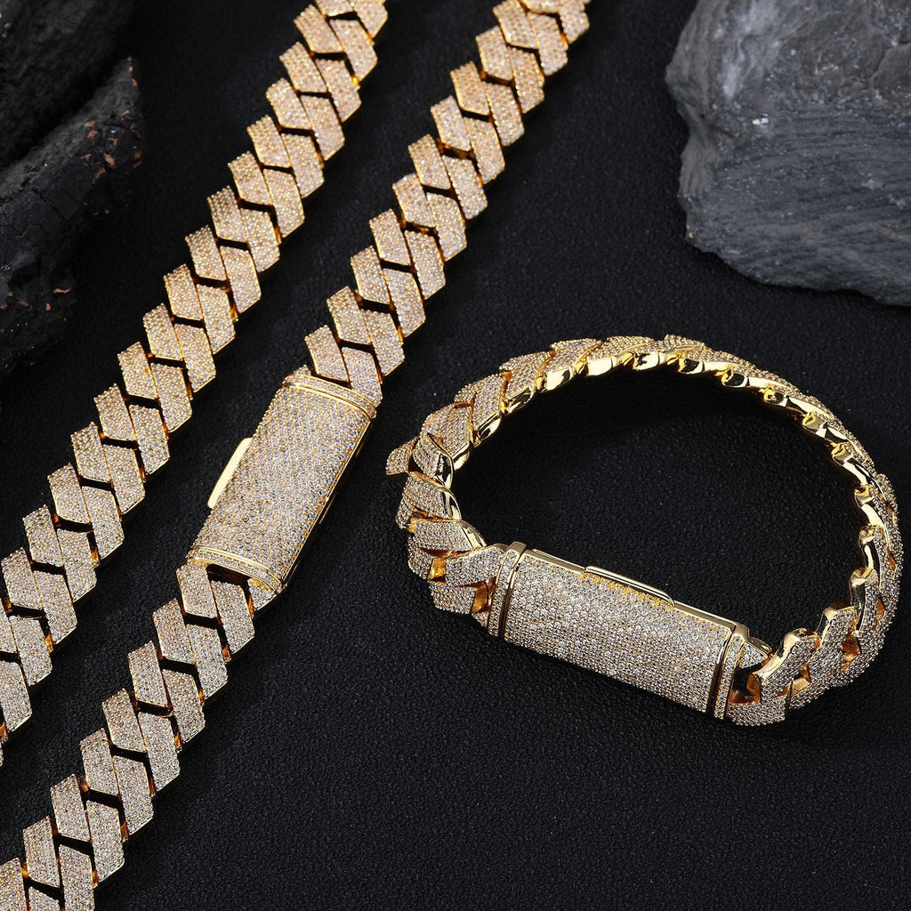 Men's Cuban Chain Zircon Necklace Geometric Pendant