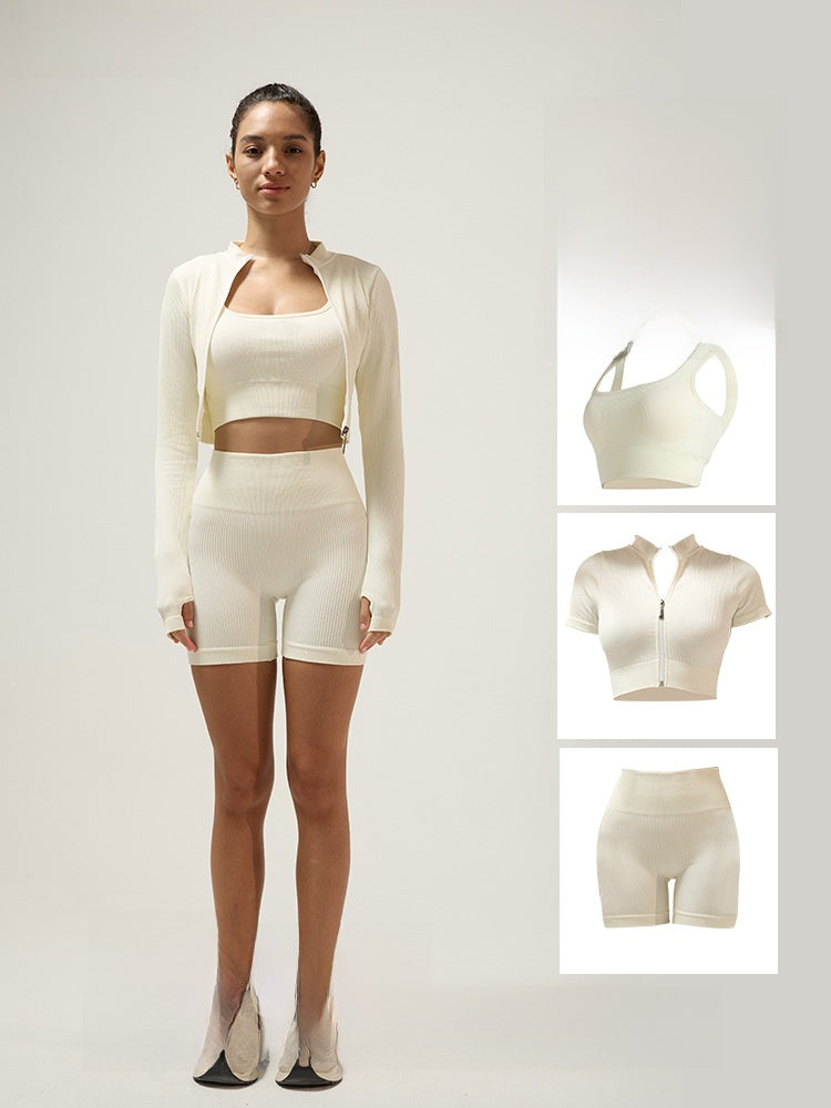 Women's Fitness Yoga Clothing Set with Zipper and High Collar