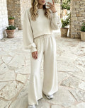Women's High-Waisted Polka Dot Print Knit Sweatshirt and Wide Leg Pants Set