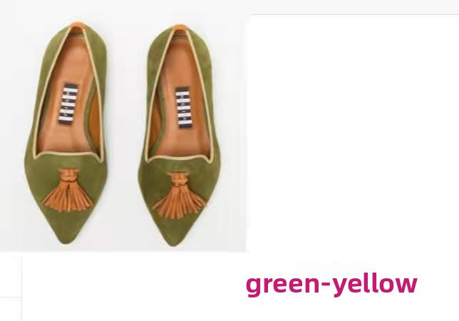 Womens Pointed Toe Tassel Flat Shoes