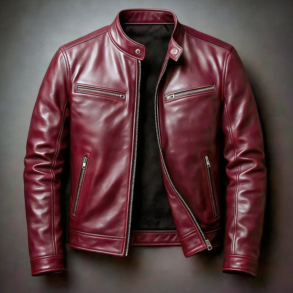 Men's stand-up collar slim-fit punk motorcycle jacket coat
