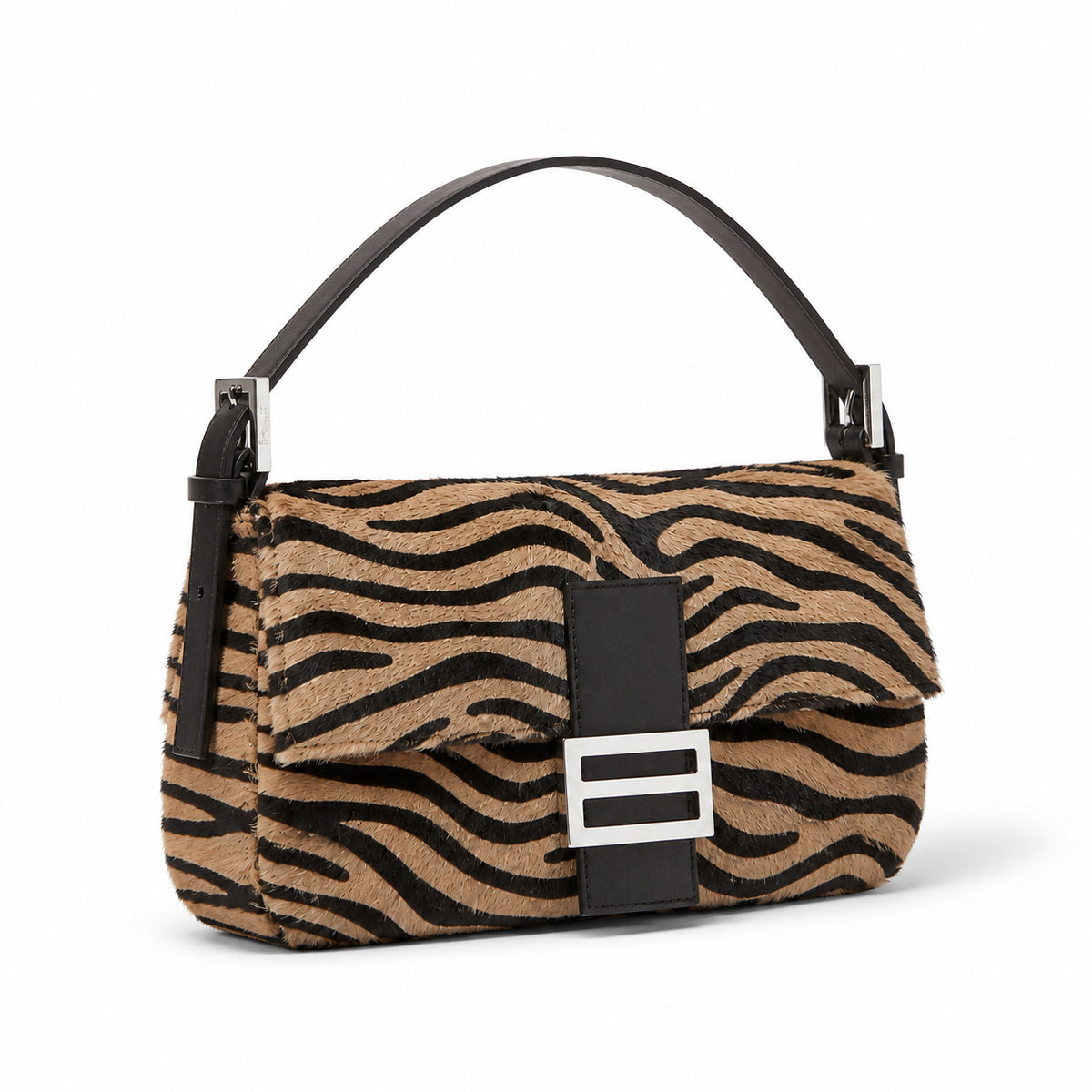 Retro zebra-patterned faux horsehair shoulder bag