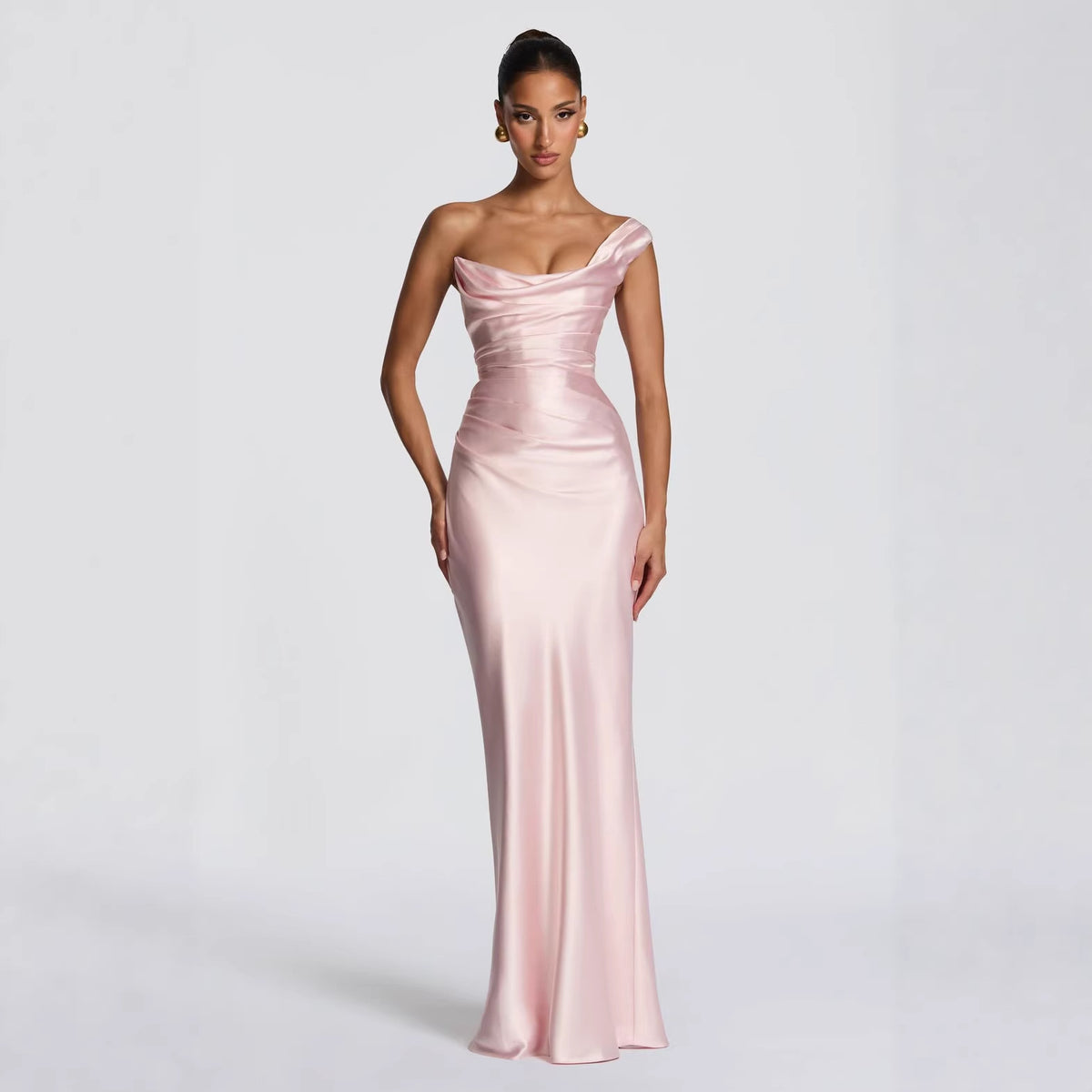 One-Shoulder Sleeveless Evening Dress