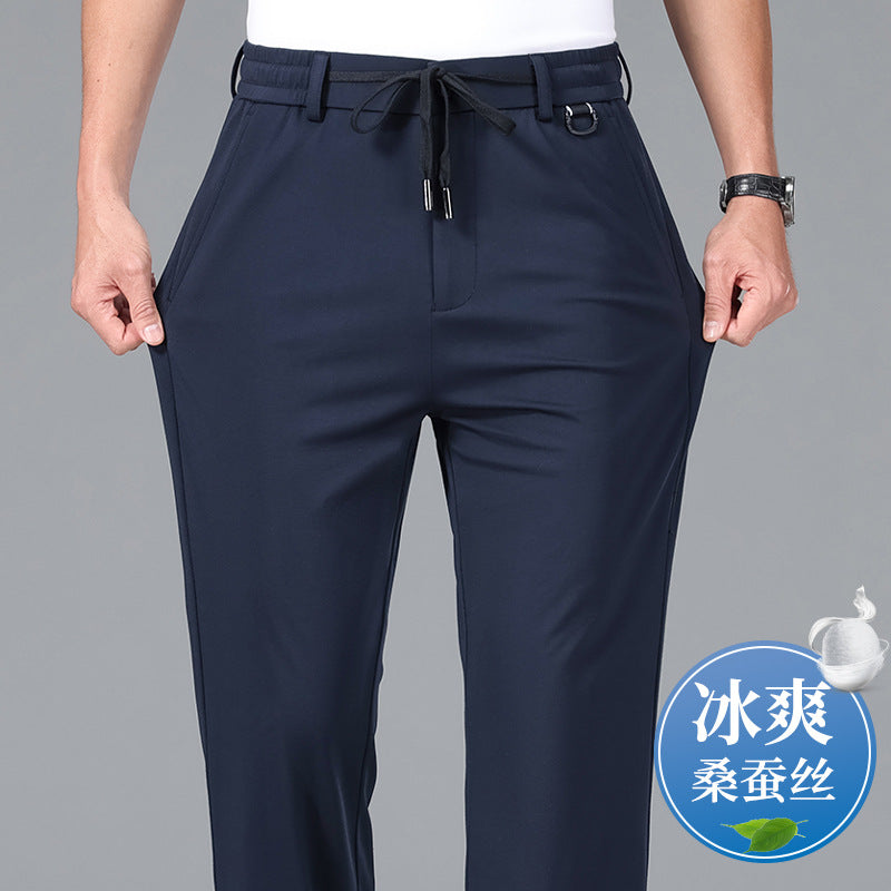 2026 High-End Brand-Name Sports Casual Pants Spring Straight-Leg Long Pants Silk Stretch Non-Iron Middle-Aged Men's Pants