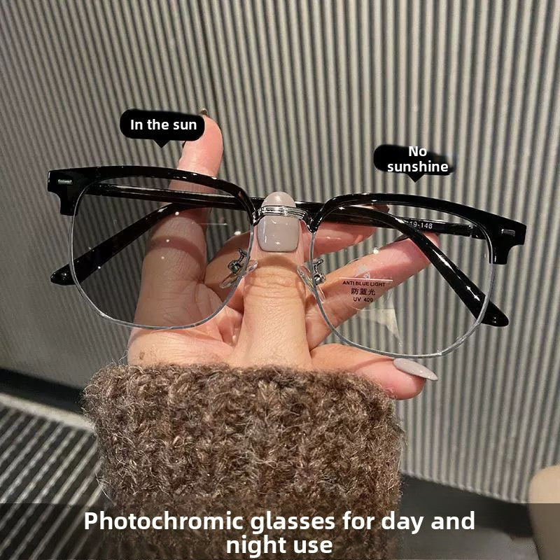 Photochromic Half-Frame Glasses with Anti-Blue Light