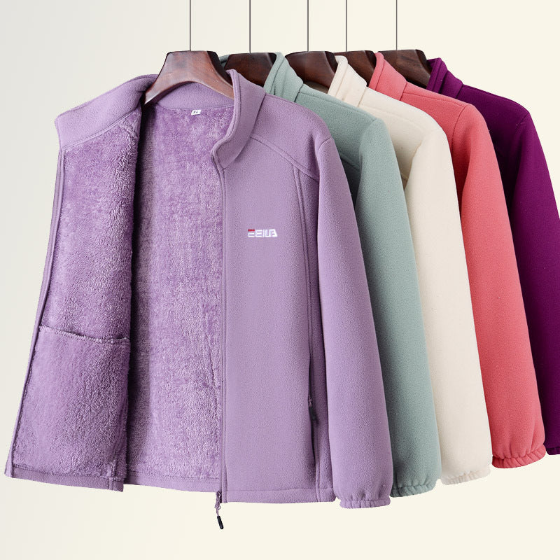 Women Thickened Fleece Stand Collar Zipper Sweatshirt