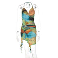 printing sexy backless lace dress