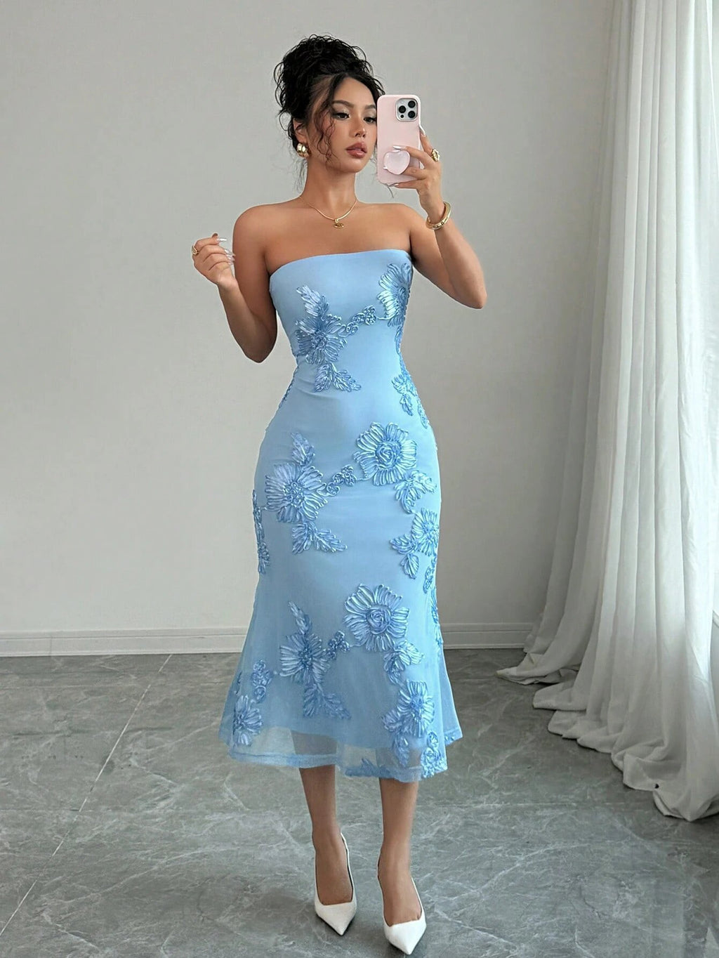 Embroidered Backless Bodycon Evening Gown