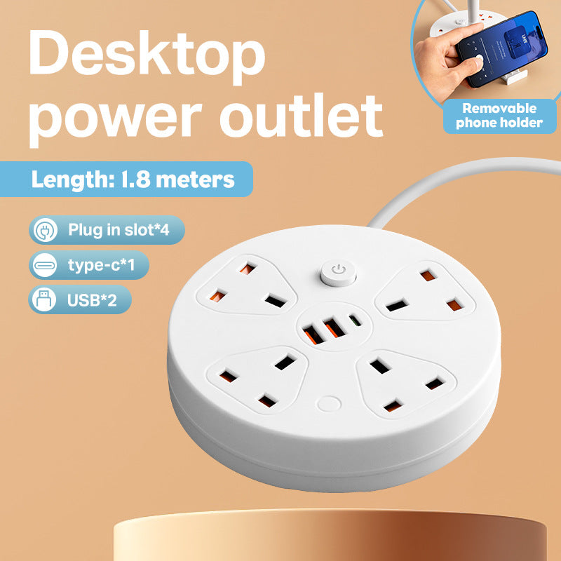 LED Desk Lamp with USB Charging Ports and Power Outlets