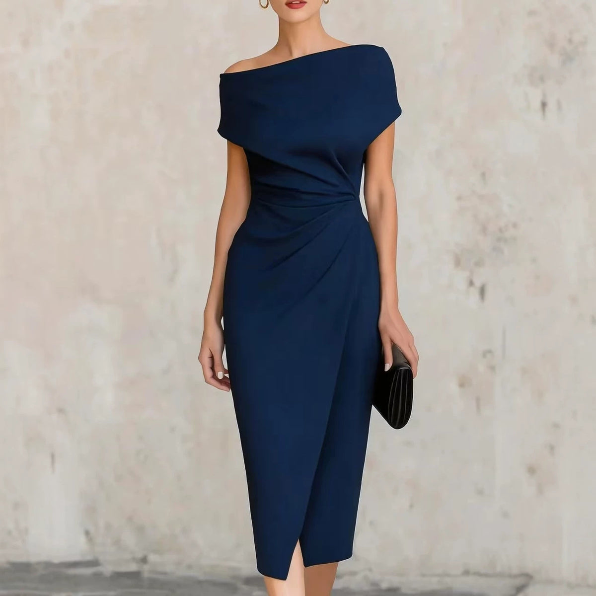 Off-shoulder waist pleated dress elegant dress dress womenOff-shoulder waist pleated dress elegant dress dress women