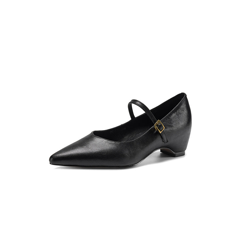 4cm Niche Fashion Shallow Slip-On Single-Strap Shoes 2026 Spring and Autumn New Pointed Toe Chunky Heel Slip-On Leather Shoes for Women