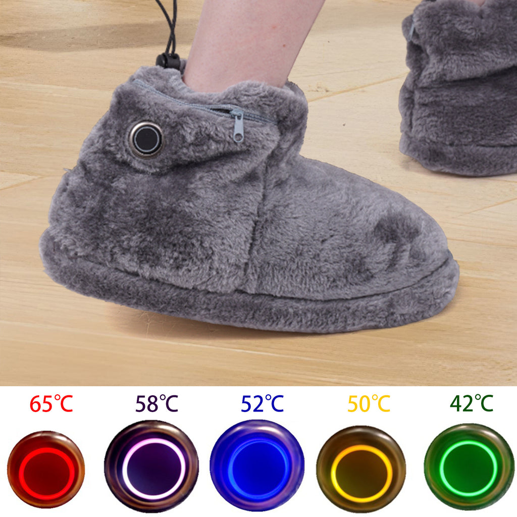 USB Powered High-Top Plush Electric Heating Foot Warmer Boots with 5-Level Temperature Control