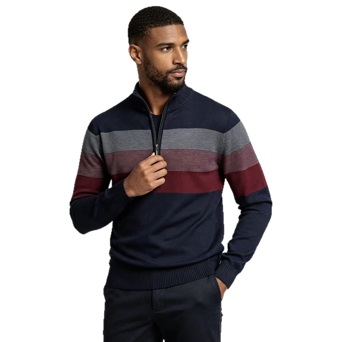 Slim-Fit Collar Zipper Sweater Pullover Sweater