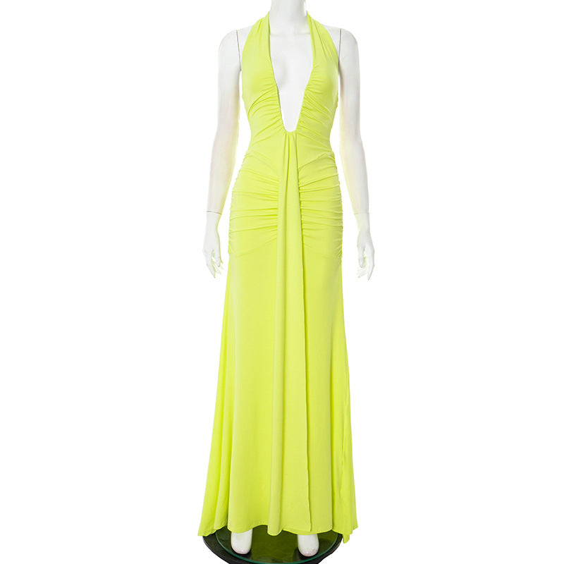 Elegant Halter Neck Pleated Dress